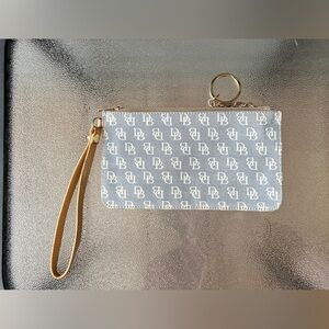 Dooney and Bourke Beige Wristlet Wallet With Key Chain Attached